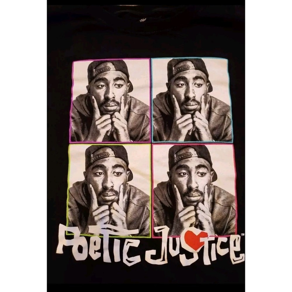 Poetic‎ Justice Tupac Portrait Squares  Graphic T-Shirt Mens Size L